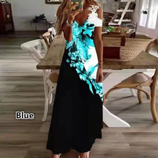 Ladies Boho Beach Sundress Womens Holiday Maxi Cami Boho Floral Print Long Dress