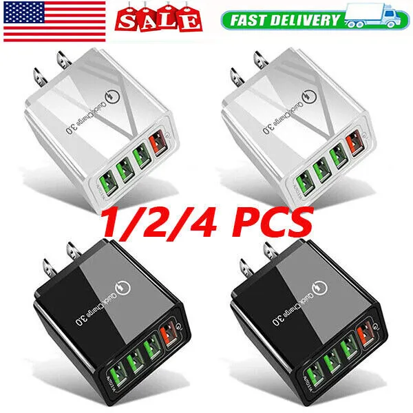 US 4 Port Fast Quick Charge QC 3.0 USB Hub Wall Home Charger Power Adapter Plug