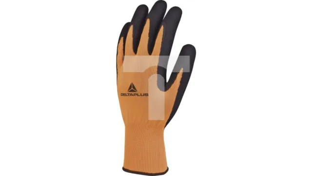 Knitted glove made of fluorescent polyester with latex foam palm black an /T2UK
