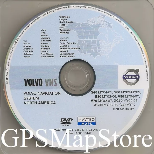 2003-2007 Volvo XC70 V50 V70 GPS Navigation DVD West U.S CAN Map 2012 Update OEM