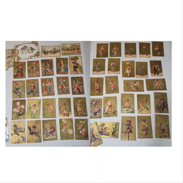 Lot of 56+ Victorian French Advertising Gilded Trade Cards Scrap Embossed etc