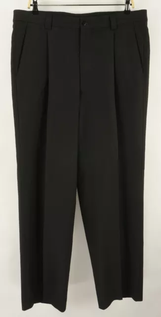 Armani Collezioni Mens 36 x 32 Black Woven Wool Pleated Front Chino Trouser Pant