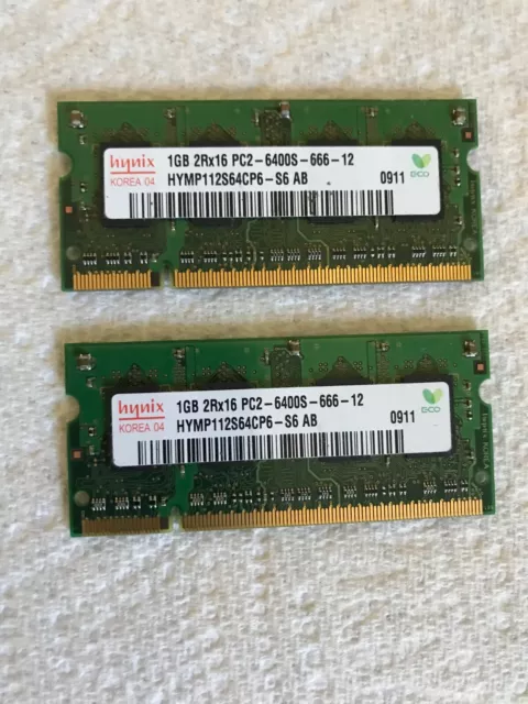 Lot of 2 Hynix Memory Card HYMP112S64CP6-S6 AB 1GB 2Rx16 PC2-6400S-666-12 Laptop
