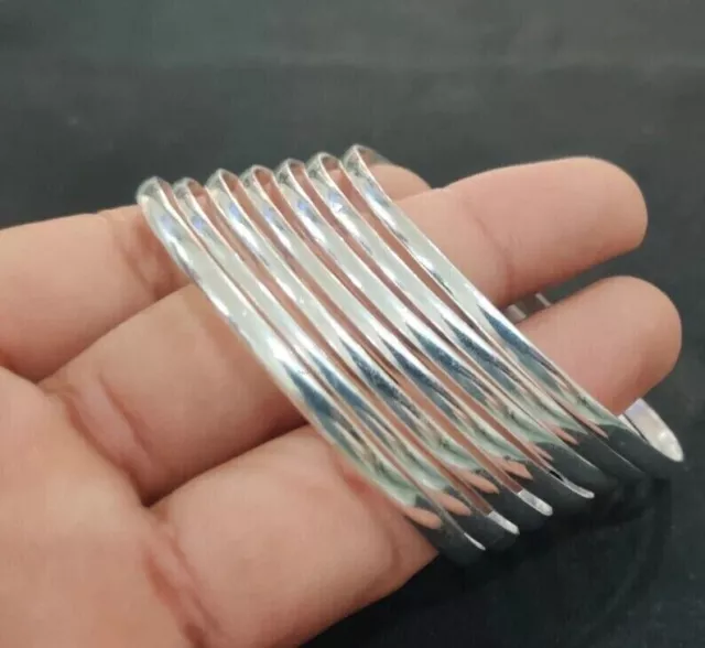 Solid 925 Sterling Set of 7 Silver Women Bangle Handmade Stackable Bangles