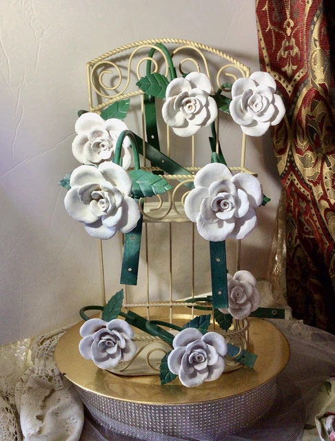 Vintage Drapery Tie Backs, Set of 8, 1940 metal Large Roses. Indoor-Outdoor @