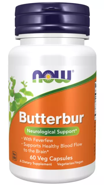 NOW Foods Butterbur with Feverfew 60 Veg Capsules, Neurological Support, Brain