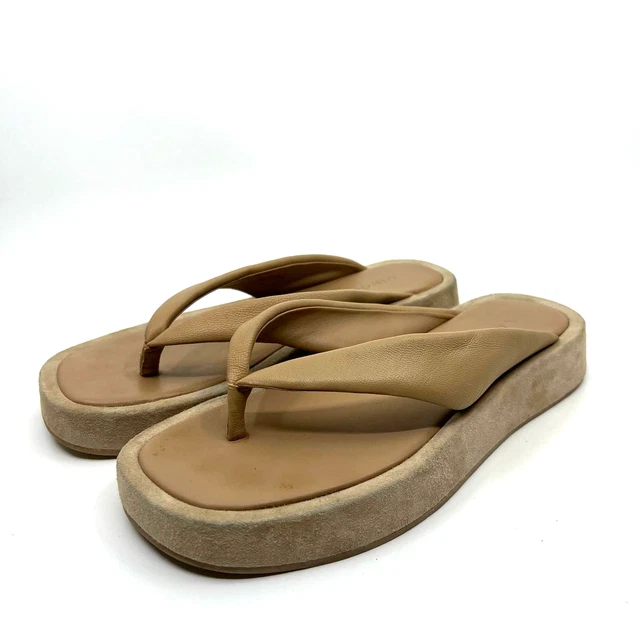 VINCE Nell Platform Flip Flop Leather And Suede Thong Sandals Women's 8 US