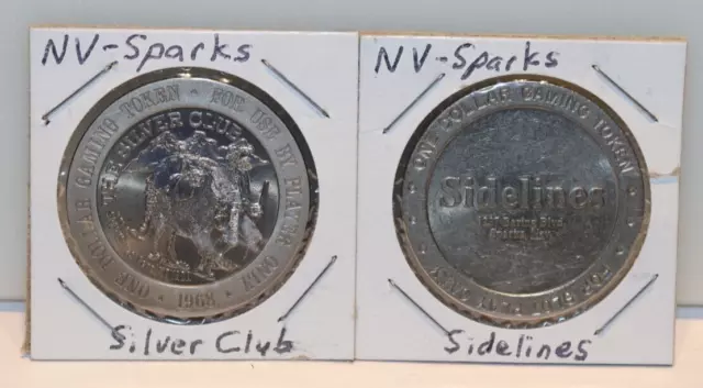 (2) Vintage NV- Sparks $1 Casino  Slot Token Silver Club/Sidelines