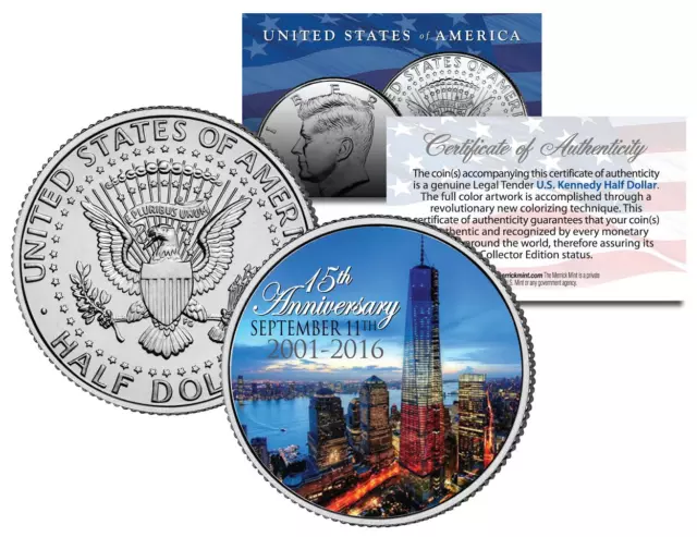 Official WTC * 15th Anniversary * Kennedy JFK Half Dollar Coin 9/11 World Trade