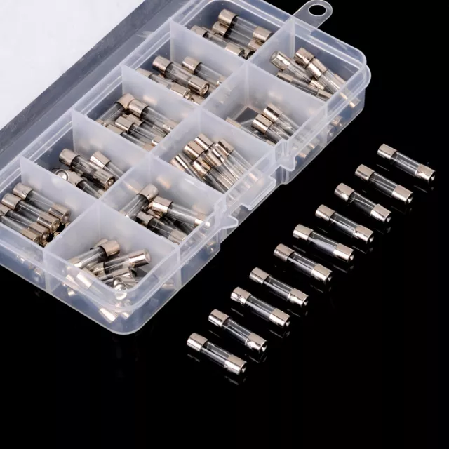 100pcs Fusible Tube en Verre Fast-Blow 5x20mm 0.2A-15A Fuse Assorted Kit MS