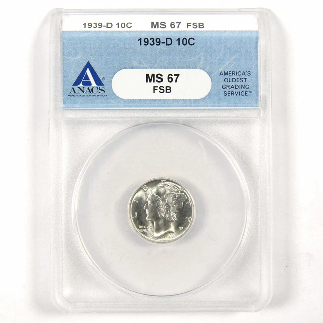 1939 D Mercury Dime MS 67 FSB ANACS Silver Uncirculated SKU:I9090