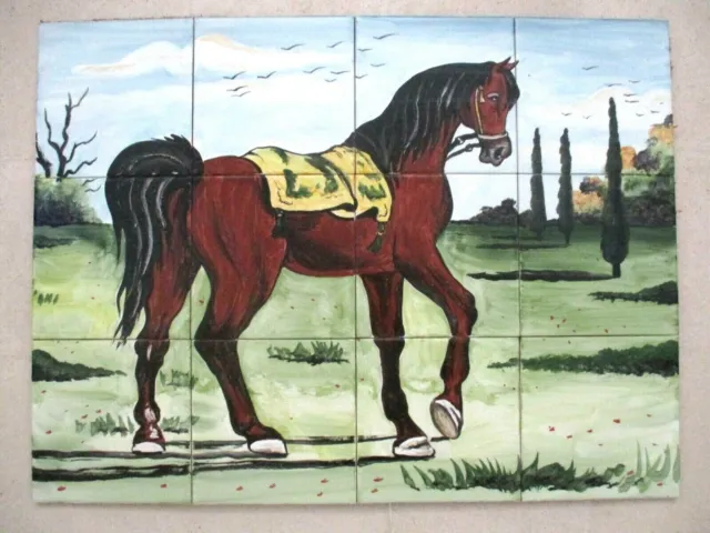 32" x 24" Hand painted Ceramic tile art panel mural Horse Backsplash