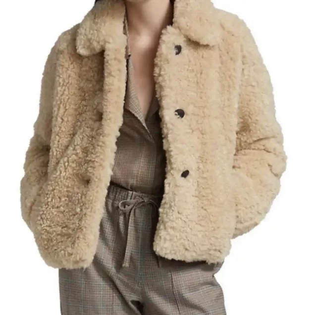 Rag & Bone Womens Sz XL Hesper Faux Fur Shearling Jacket Coat Natural $550 New