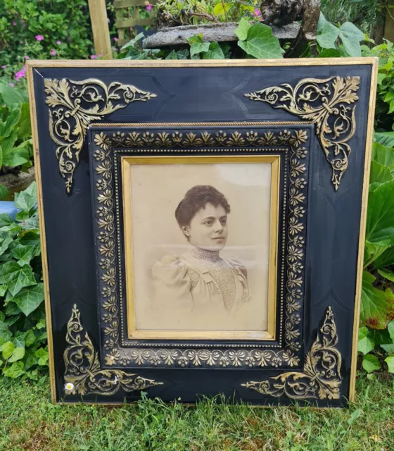 Ancien Grand Cadre Photo Napoleon Iii En Bois Noirci Et Dore