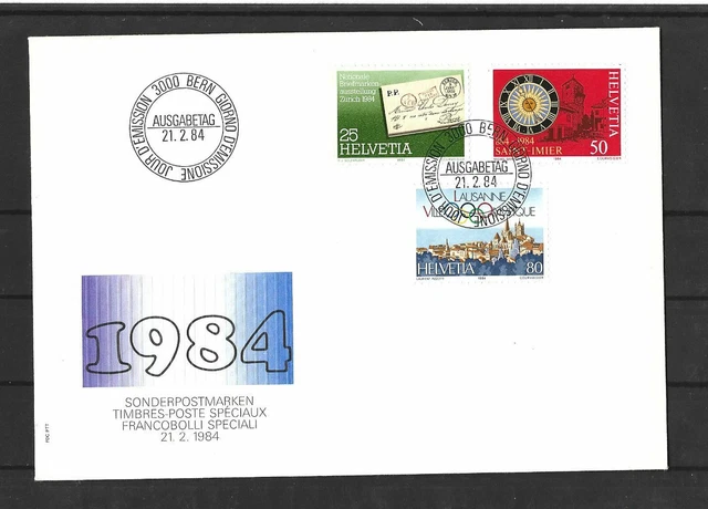 Schweiz FDC Ersttagsbrief 1984 Jahresereignisse Mi.Nr.1267-1269