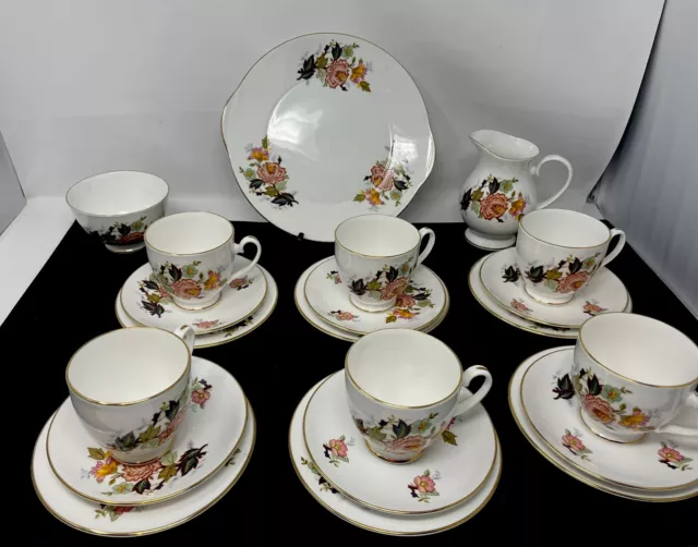 Beautiful Floral Mikado 21 Pcs Marlborough Bone China Tea Set Cups Saucers