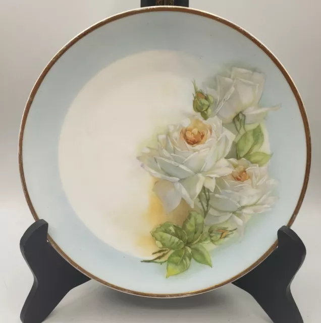 Bavarian H & Co. Selb Bavaria Hand Painted 8-3/8" Plate White Roses Porcelain