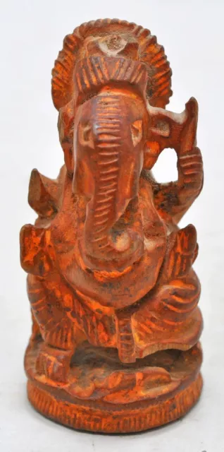 Antik Holz Gott Ganesha Idol Figur Original Alt Handgeschnitzt Bemalt