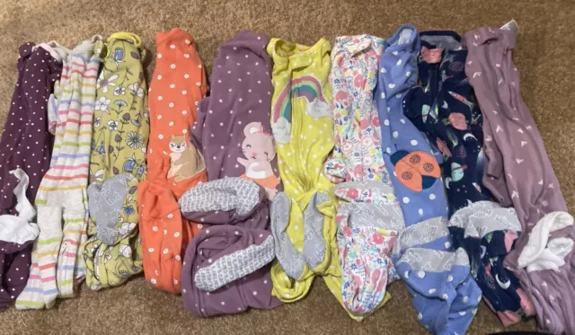 Lot Of 10 2T Toddler Girls Carters Zipper Sleepers Pajamas Footed Euc