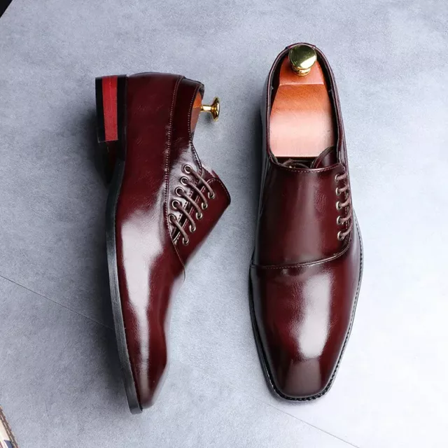 MEN LEATHER SHOES Formal Dress Wedding Shoes Office Lace-Up Leather ...