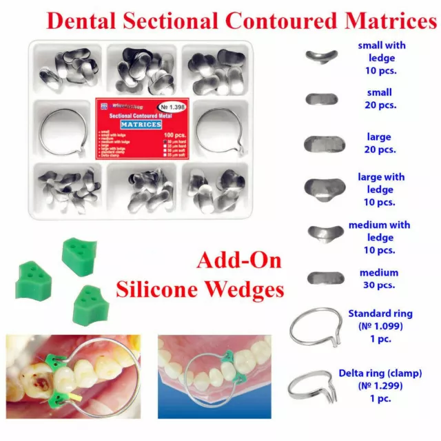 Dental Sectional Contoured Matrices Matrix Ring Delta 100 Pcs & 40 Add-On Wedges