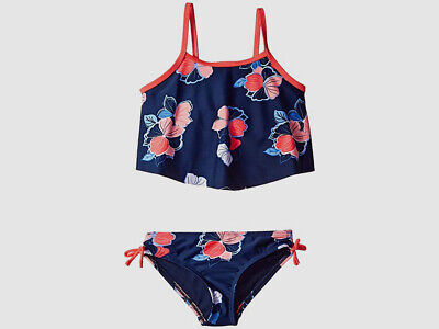 $280 Tommy Hilfiger Big Girls Blue Floral Swimwear Two-Piece Tankini Set Size M