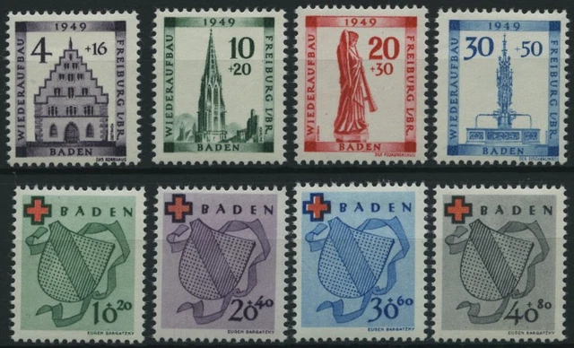 BADEN 1949, Freiburg und Rotes Kreuz, Falzrest, 2 Prachtsätze, Mi. 75.-