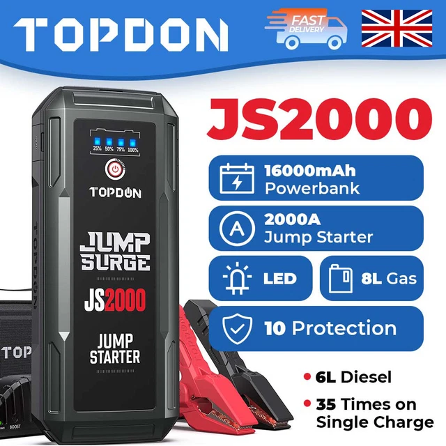 TOPDON 2000 PEAK Amp 12 Volt Jump Starter JS2000 Car Booster Jumper Box