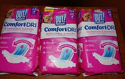Out! PetCare Comfort-Dri Disposable Diapers S/XS...3 opened pkgs Qty 43 diapers
