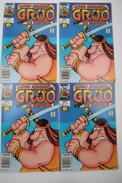Groo The Wanderer #1 Newsstands Four Book Lot Marvel Epic Comics 1985 VF+/NM