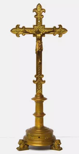 Großes Altarkreuz Standkreuz Kreuz Bronze Messing 19. Jh. Löwenfüße Höhe 58 cm