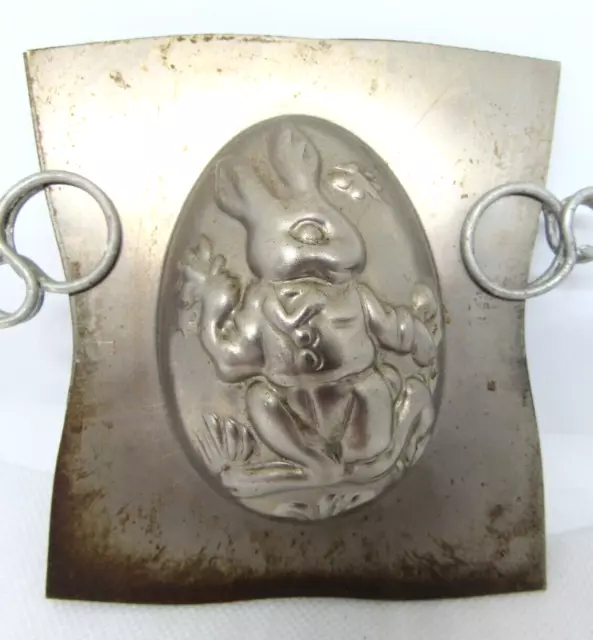 Antique Chocolate Mold Easter Egg with Bunny 2 sided- 3" tall EGG