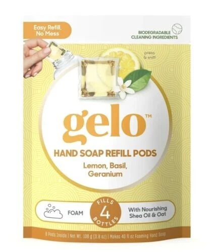 Vainas de recarga de jabón de mano con espuma de gel albahaca de limón y geranio -8 quilates- 40 oz.