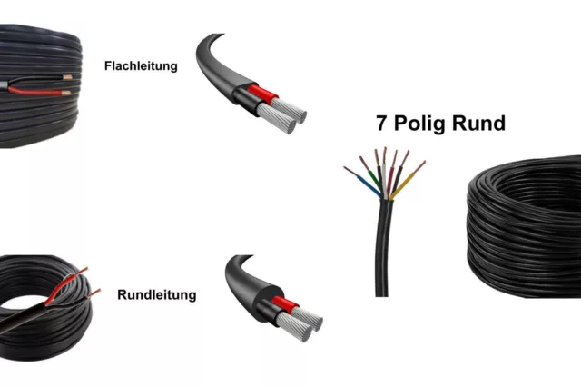 Auto Kabel Fahrzeugleitung Anhängerkabel 0,75 1,0 1,5 mm 2 + 7 polig Rund Flach