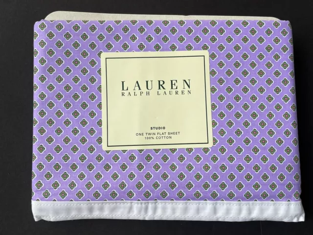 NEW RARE! RALPH LAUREN Studio FOULARD  Twin FLAT SHEET Wild Aster PURPLE NIP!