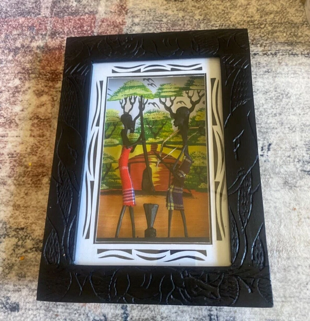RARE! Makonde Ebony Wood African Tribal Carving Framed Shadow Box