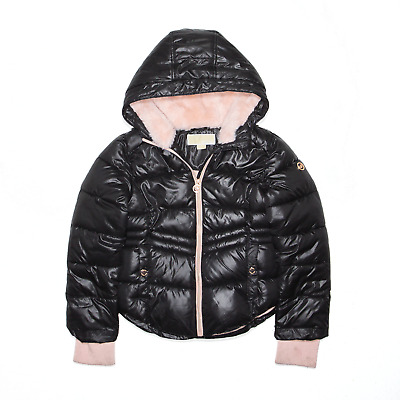 MICHAEL KORS Faux Fur Hood Insulated Black Hooded Puffer Jacket Girls M