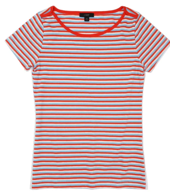 J.Crew Women's S - NWT Blue/Coral Red/WHITE Striped Boat Neck Ringer Tee