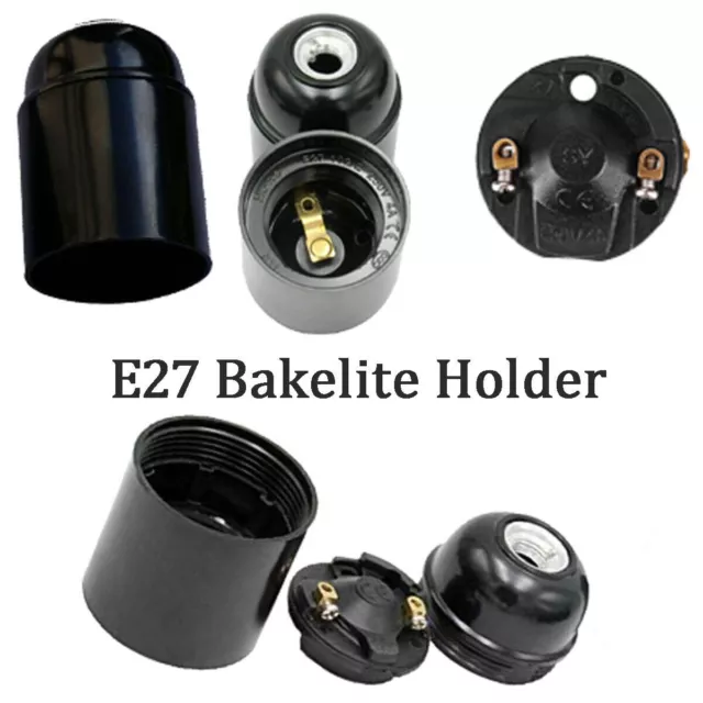 Black Bakelite Lamp Holder Retro Industrial Socket Light Bulb Holder Edison E27