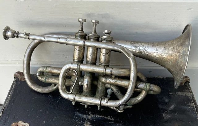 Antique 19th Century August Heinem Superior Quality Silver Crook Cornet