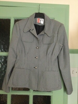 SUPERBE 1940 S STYLE NOIR/BLANC CHIEN DENT Veste Ajustée Taille 10.