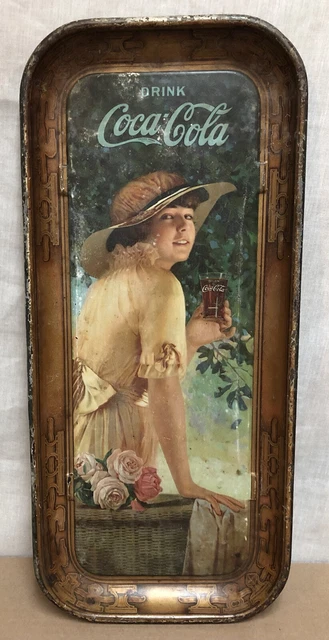 original 1916 coca cola Coke Tin tray Sign Elaine LQQK ￼