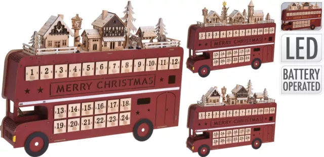 Holz Adventskalender Bus große Lichter mit Weihnachtsszene Weihnachten Countdown