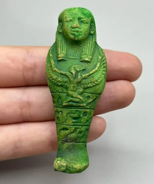 Beautiful Ancient Egyptian Glazed Faience Ushabti Shabti With Hieroglyphics