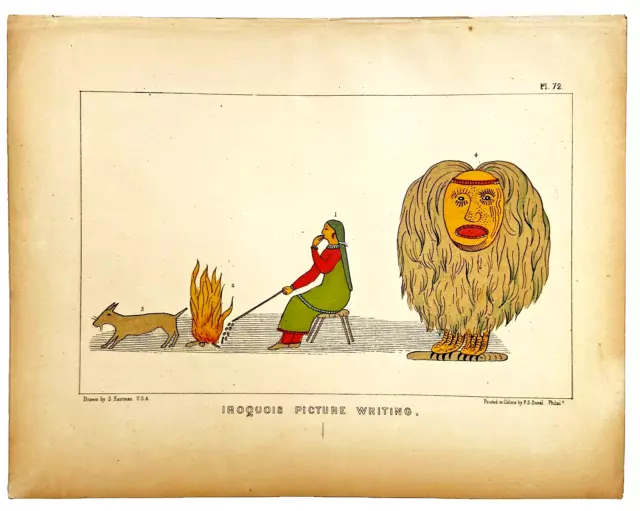 1847 Lithograph of Iroquois Picture Writing by Seth Eastman for US Congress