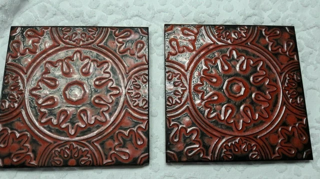 Two (2) Ceramica Ducale Modena Italian Tile Red Black 6" x 6"
