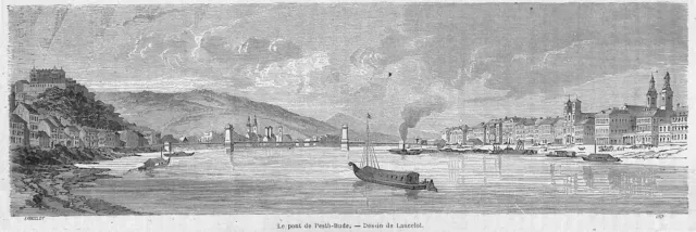 Budapest " Le Port Harbour " Dessin Lancelot Gravure Engraving 1864