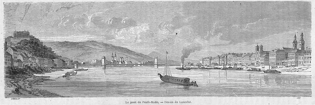 Budapest " Le Port Harbour " Dessin Lancelot Gravure Engraving 1864