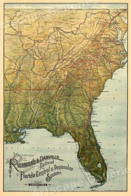 1893 Richmond & Danville - Florida Central Railroad Map - 24x36