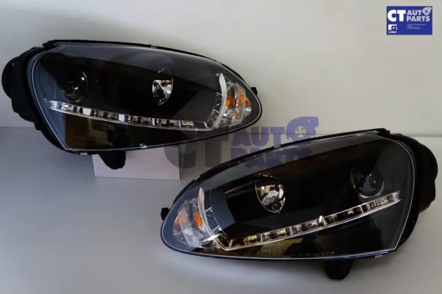 Black LED DRL Projector Headlights for 03-08 VW GOLF V TDI GTI